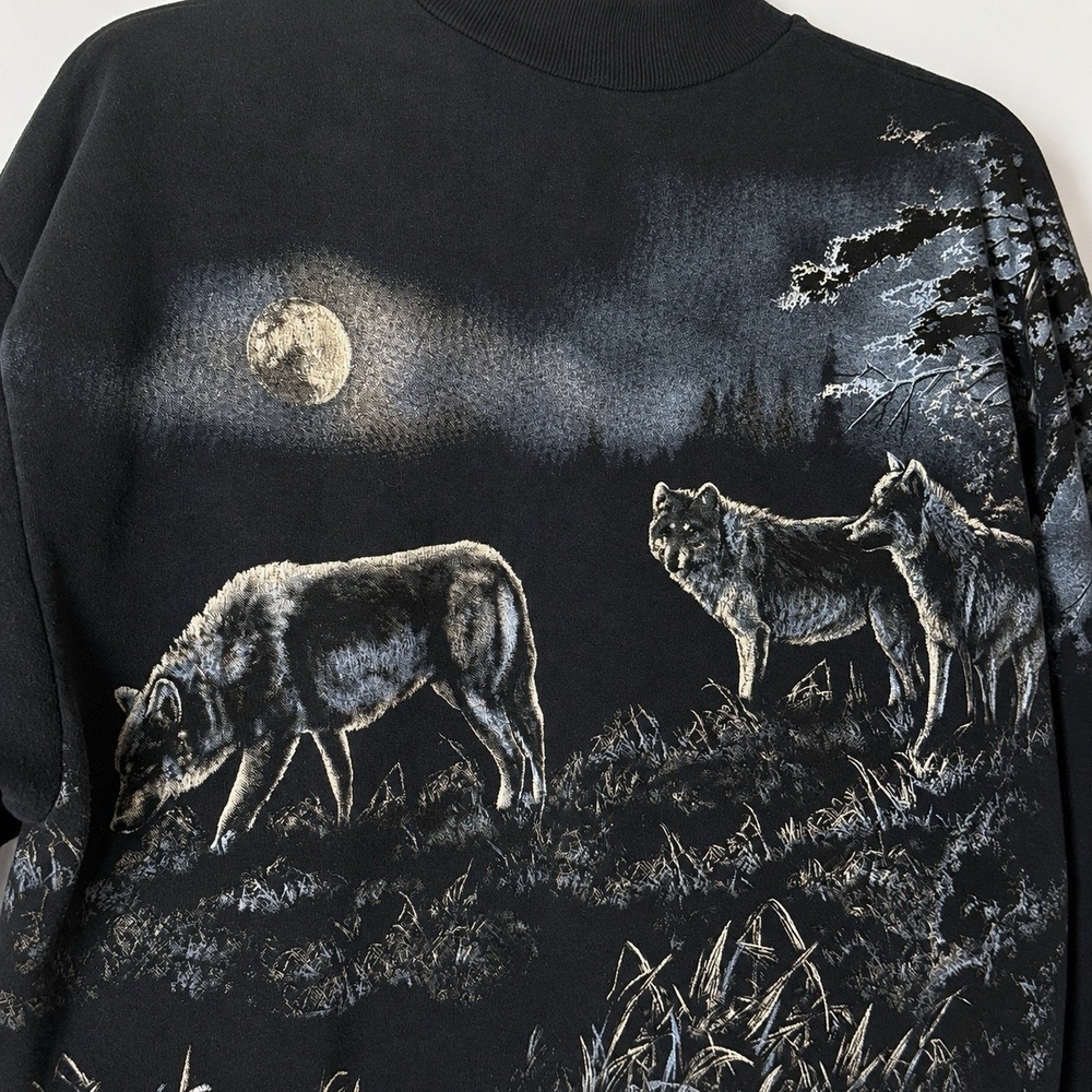 Vintage Art Unlimited Wolf Moon Nature Graphic Pullover Sweatshirt M USA Made - Picture 7 of 9